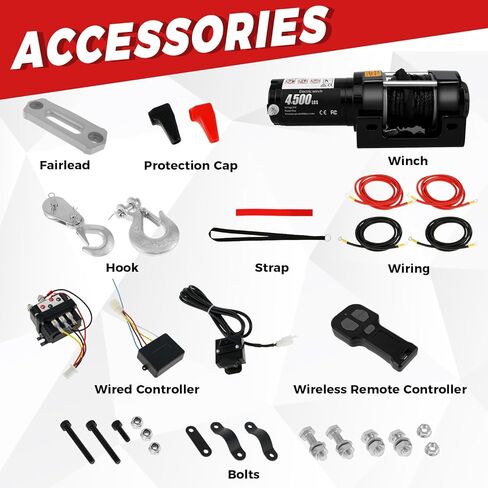ونش 4500 رطل، ونش كهربائي 12 فولت لسحب ATV/UTV على الطرق الوعرة مع جهاز تحكم عن بعد لاسلكي ومقبض سلكي، دعامة تثبيت، مقاومة للماء IP66 in Kuwait