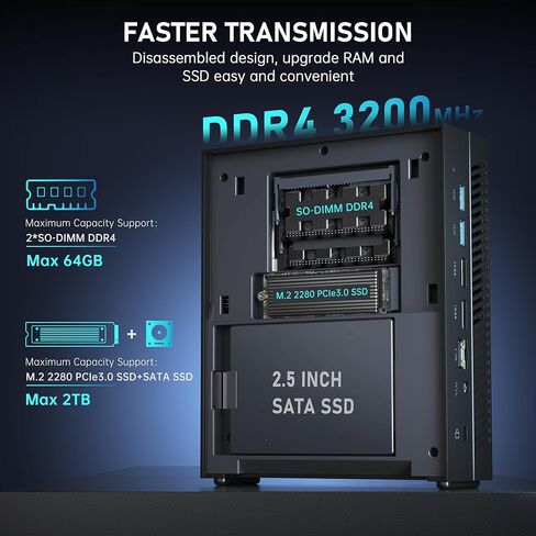 جهاز كمبيوتر صغير Intel i5-12450H(8C/12T حتى 4.4 جيجا هرتز) 16 جيجا DDR4 512 جيجا SSD، أجهزة كمبيوتر مكتبية صغيرة تدعم شاشة 4K ثلاثية/USB3.2/Type C/HDMI/WiFi6/BT5.2، كمبيوتر ألعاب صغير للمكتب والأعمال ،بيت in Kuwait