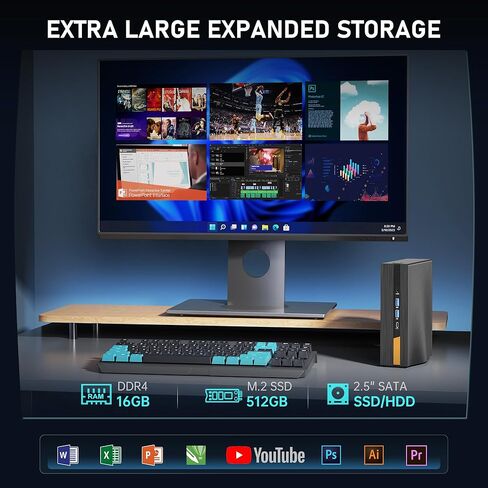 جهاز كمبيوتر صغير Intel i5-12450H(8C/12T حتى 4.4 جيجا هرتز) 16 جيجا DDR4 512 جيجا SSD، أجهزة كمبيوتر مكتبية صغيرة تدعم شاشة 4K ثلاثية/USB3.2/Type C/HDMI/WiFi6/BT5.2، كمبيوتر ألعاب صغير للمكتب والأعمال ،بيت in Kuwait