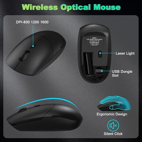 مجموعة لوحة مفاتيح وماوس لاسلكية من cimetech، لوحة مفاتيح مريحة كاملة الحجم 2.4G مع مسند راحة اليد، ماوس ضوئي قابل للتعديل 3 DPI، لوحة مفاتيح كمبيوتر هادئة للكمبيوتر المحمول Windows Mac in Kuwait