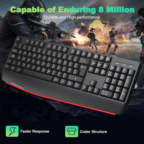 مجموعة لوحة مفاتيح وماوس لاسلكية من cimetech، لوحة مفاتيح مريحة كاملة الحجم 2.4G مع مسند راحة اليد، ماوس ضوئي قابل للتعديل 3 DPI، لوحة مفاتيح كمبيوتر هادئة للكمبيوتر المحمول Windows Mac in Kuwait