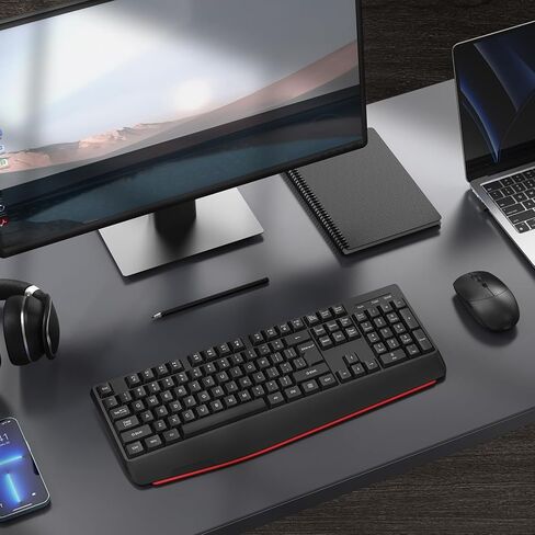 مجموعة لوحة مفاتيح وماوس لاسلكية من cimetech، لوحة مفاتيح مريحة كاملة الحجم 2.4G مع مسند راحة اليد، ماوس ضوئي قابل للتعديل 3 DPI، لوحة مفاتيح كمبيوتر هادئة للكمبيوتر المحمول Windows Mac in Kuwait