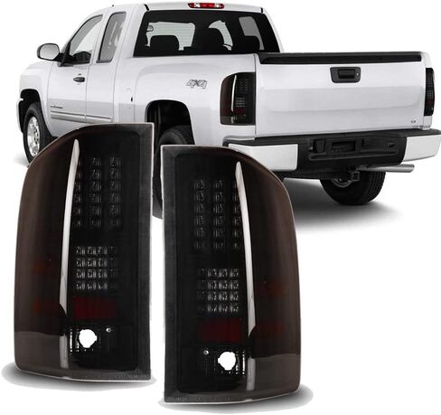مصابيح خلفية LED Winjet لـ [2007-2013 Chevy Silverado 1500] [2007 2008 2009 2010 2011 2012 2013 2014 Silverado 2500/3500] مصابيح خلفية LED للسائق وجانب الركاب واضحة in Kuwait