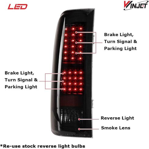 مصابيح خلفية LED Winjet لـ [2007-2013 Chevy Silverado 1500] [2007 2008 2009 2010 2011 2012 2013 2014 Silverado 2500/3500] مصابيح خلفية LED للسائق وجانب الركاب واضحة in Kuwait
