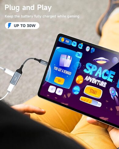 موزع USB C، محول سماعة رأس وشاحن USB C مزدوج، منفذ شحن USB C PD 3.0 2 في 1 إلى صوت Aux وسلك كابل دونجل شحن سريع 60 وات لهاتف Galaxy S22/S21/S20/Note 20، بكسل 4/3/2 / XL in Kuwait