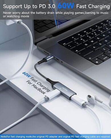 موزع USB C، محول سماعة رأس وشاحن USB C مزدوج، منفذ شحن USB C PD 3.0 2 في 1 إلى صوت Aux وسلك كابل دونجل شحن سريع 60 وات لهاتف Galaxy S22/S21/S20/Note 20، بكسل 4/3/2 / XL in Kuwait
