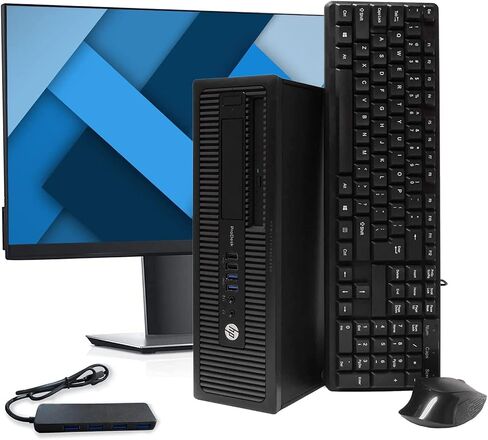 كمبيوتر مكتبي HP كمبيوتر صغير الحجم Intel Core i5-4th Gen، ذاكرة وصول عشوائي 16 جيجابايت 1 تيرابايت SDD، لوحة مفاتيح وماوس، بلوتوث واي فاي، شاشة 24 جديدة، محور USB 4 في 1، محرك أقراص فلاش 16 جيجابايت Windows 10Pro (متجدد) in Saudi Arabia