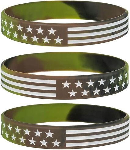 Sainstone Camouflage Army Rubber Bracelets, Military Silicone Wristbands with American USA Flag in Army Green and Desert Camo for Army Party Favors, American Patriots, Army Sport Fans in Saudi Arabia