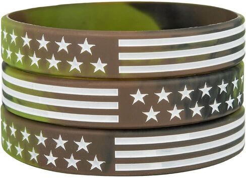 Sainstone Camouflage Army Rubber Bracelets, Military Silicone Wristbands with American USA Flag in Army Green and Desert Camo for Army Party Favors, American Patriots, Army Sport Fans in Saudi Arabia