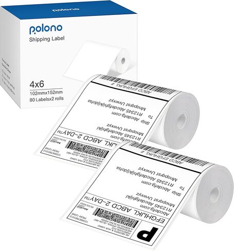 ملصقات شحن حرارية مباشرة من POLONO مقاس 4 × 6 بوصات، ملصقات حرارية، متوافقة مع طابعة ملصقات POLONO A400 وPL60، درجة تجارية، لاصق دائم، بكرتان (80 ملصقًا/لفة) in Kuwait