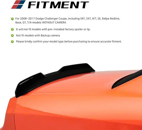Rear Spoiler Compatible with 2008-2017 Challenger Demon Style Rear Trunk Lip Spoiler Wing,Without Camera (Matte Black) in Saudi Arabia