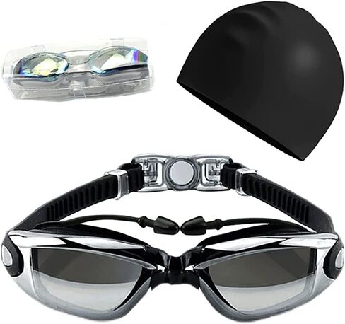 نظارات السباحة، مجموعة نظارات السباحة مانعة للتسرب ومضادة للضباب للحماية من الأشعة فوق البنفسجية، وسدادات الأذن وقبعة السباحة للبالغين والرجال والنساء والشباب والأطفال والأطفال in Kuwait