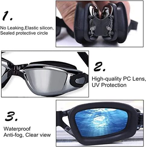 نظارات السباحة، مجموعة نظارات السباحة مانعة للتسرب ومضادة للضباب للحماية من الأشعة فوق البنفسجية، وسدادات الأذن وقبعة السباحة للبالغين والرجال والنساء والشباب والأطفال والأطفال in Kuwait