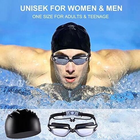 نظارات السباحة، مجموعة نظارات السباحة مانعة للتسرب ومضادة للضباب للحماية من الأشعة فوق البنفسجية، وسدادات الأذن وقبعة السباحة للبالغين والرجال والنساء والشباب والأطفال والأطفال in Kuwait