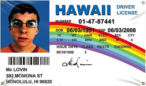 McLovin ID Flag 3x5Ft Fake Driver License Banner 3x5 Ft Funny Poster UV Resistance Fading & Durable Man Cave Wall Flag with Brass Grommets for College Dorm Room Decor,Outdoor And indoor in Kuwait