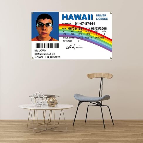McLovin ID Flag 3x5Ft Fake Driver License Banner 3x5 Ft Funny Poster UV Resistance Fading & Durable Man Cave Wall Flag with Brass Grommets for College Dorm Room Decor,Outdoor And indoor in Kuwait