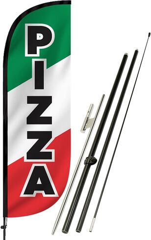 مجموعة أعلام الريش LookOURWay - لافتة إعلانية بطول 5 أقدام مع مجموعة عمود ومسامير أرضية لترويج الأعمال - بيتزا in Kuwait