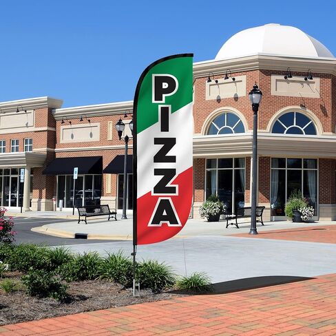 مجموعة أعلام الريش LookOURWay - لافتة إعلانية بطول 5 أقدام مع مجموعة عمود ومسامير أرضية لترويج الأعمال - بيتزا in Kuwait