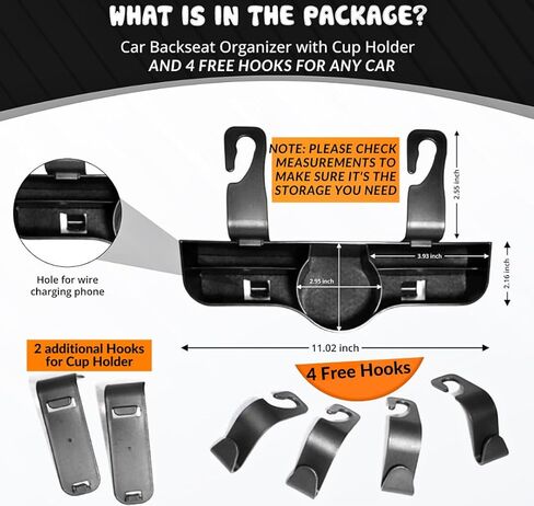 حامل أكواب السيارة العالمي للمقعد الخلفي وحامل المناديل. ملحقات سيارة متعددة الوظائف للتعليق للأطفال والكبار، منظم سيارة لمسند الرأس يتضمن 4 خطافات مجانية للسيارات. in Kuwait
