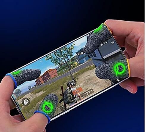 قفازات ألعاب مخططة من الألياف السوداء باللون الأزرق للأيدي المتعرقة وأكمام الأصابع لأجهزة التحكم في الألعاب المحمولة (عبوة من قطعتين) مضادة للعرق وجيدة التهوية بأكمام إبهام ليجيند، PUBG، قواعد البقاء على قيد الحياة مقاس حر in Kuwait