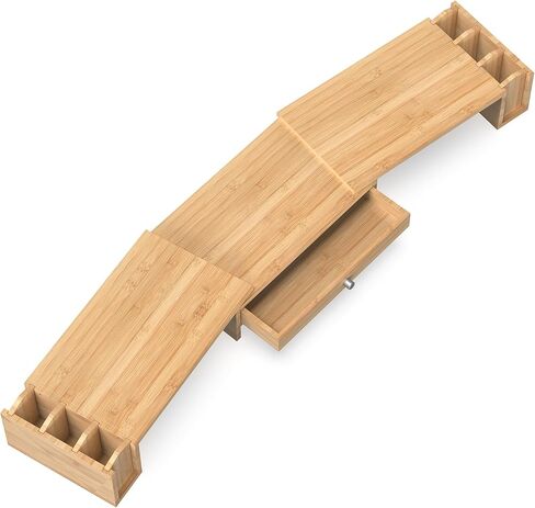 حامل شاشة مزدوج كبير مع درج وحامل أقلام، منظم سطح المكتب بطول وزاوية قابلة للتعديل، من الخيزران in Kuwait