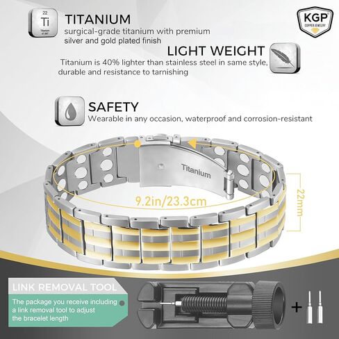 KGP® Magnetic Bracelets for Men Arthritis & Joint, Mens Adjustable Titanium Steel Magnetic Bracelet with 3X Strength Healing Magnets for Pain Relief, Magnetic Therapy Jewelry Gift for Men in Kuwait