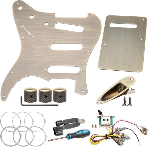 سبائك الألومنيوم البرونزية SSS 11 فتحة جيتار كهربائي Pickguard ST لوحة خلفية للحاجز ستراتوكاستر سترات مع 3 قطع مقابض تحكم، 5 طرق تبديل تبديل الأسلاك تسخير عدة in Kuwait