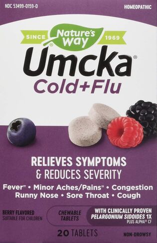 Nature's Way Nature's Way Umcka Cold+flu Multi-action Non-drowsy, Berry Flavored, 20 Chewables, Berry Flavored, 20 Count (Pack of 12) in Saudi Arabia