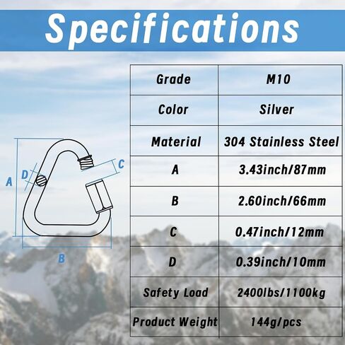 Anvin 2 Pack Quick Link M8 5/16 Inch Heavy Duty Carabiner D Shape Chain Links 1500LB Capacity Repair Utility Links Safety Chain Connector for Camping Outdoor Equipment Locking Hammocks Harness Leash in Kuwait
