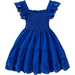 Little Girls Summer Ruffle Short Sleeve Dress Square Neck Casaul A-line Lantern Dresses