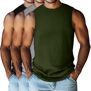 Huukeay 3 Pack Men's Big & Tall Sleeveless Muscle Shirts, Cotton Blend Gym Tank Tops Moisture Wicking Slim Fit Workout Tees