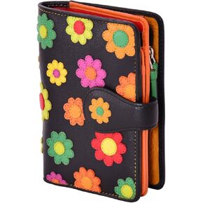 Visconti Spanish DS-82 Womens Floral Multi Colored Bifold Wallet DAISY COLLEC. - Black Multi, Medium