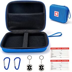 Protective Carrying Case for Portable Nebulizer, Travel Medical Bag with Hard Shell for Inhaler Spacer, Masks, Emergency Medicine Storage Bag with Asthma Alert Tag, Medical Card and Carabiner (Blue)