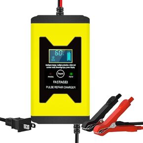 شاحن بطارية 6-AMP ، 12 فولت 6A حمض البطارية المحمولة شاحن بطارية 4 مراحل الشاحن الشاحن ذكي البطارية ، مع تعويض مؤقت للسيارة شاحنة عربة جزازة القوارب البحرية