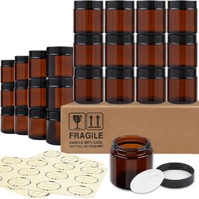 TUZAZO 12 Pack 4 Oz Thick Amber Round Glass Jars with Lids - Empty Candle Making Jar/Food Storage Canning Jar/Cosmetic Containers with Leakproof Lids for Cream Lotion Body Butter Beauty Products