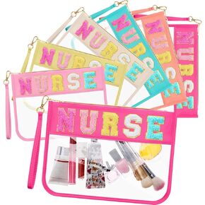 Kacctyen 6 Pcs Beach Bags Chenille Letter Clear Makeup Bag with Zipper Waterproof Cosmetic Toiletry Pouch with Handle Gym Travel Summer Gifts for Women Girls (Multicolor, Beach)