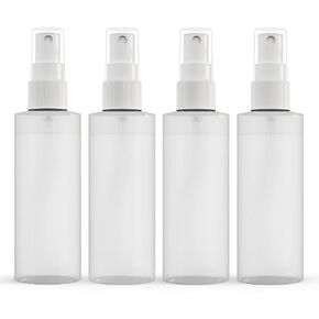 【Made In USA】Plastic Spray Bottle Fine Mist 4 Oz (120ml) – Refillable, Reusable, Portable Sprayer, Travel Size, Leak Proof for Household Use, Essential Oil, Cleaning Solution and Perfume (4 Pack)
