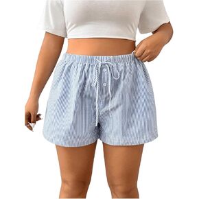 SHENHE Women's Plus Size Striped Button Drawstring Shorts Elastic Waist Casual Summer Shorts