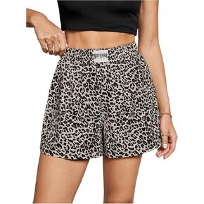 SweatyRocks Women's Leopard Print Shorts Letter Patched Wide Leg High Waisted Summer Shorts