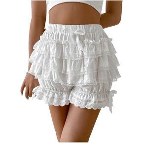 GORGLITTER Women's Ruffle Bloomer Mini Shorts Y2k Coquette Elastic Waist Layered Shorts