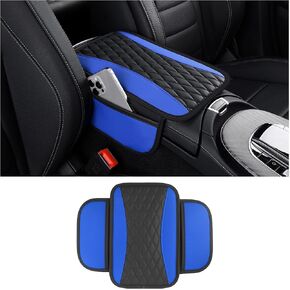 Leather Car Center Console Cover with Side Pockets,Stylish Car Decorations Interior Armrest Cover for Car Seat Organizer,Universal Center Console Protector Fit Car SUV Truck (Blue)