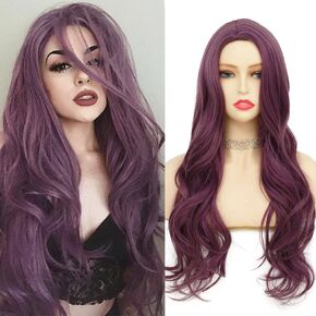 Blonde to Pink Long Wigs for Women with Bangs Ombre Straight Middle Part Natural Wig Synthetic Halloween Cosplay Costume Hair Wig
