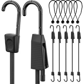 36 Inch Adjustable Bungee Cords with Hooks, 6 Pcs Black Bungee Cords & Canopy Tarp Ball Ties, Heavy Duty Elastic Bungee Straps, Perfect for Securing Tarps, Cargo, Camping, Luggage, Tents, Bikes, etc