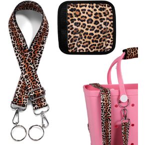Handle Wrap and Crossbody Strap Replacement for Bogg Bag, Neoprene Handle Wrap and 29.53-51.18in Adjustable Crossbody Purse Wide Shoulder Guitar Strap for Beach Bag Accessory(Leopard Pattern Style)