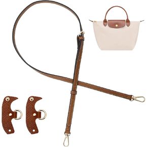 Leather Crossbody Strap Replacement Kit for Longchamp Mini Bag, Adjustable Shoulder Strap Conversion Kit for Longchamp Le Pliage Original Pouch, Brown