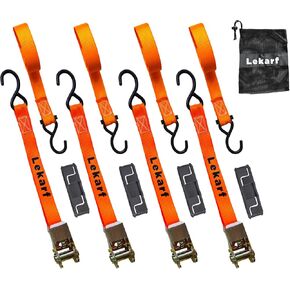 Lekarf Ratchet Straps, Economic Ratchet Tie Down, 4PC Pack 1"x15' with Breaking Load of 660Lbs, 4 Strap Protector and 1 Storage Bag Included for Luggage, Cargo, Furniture, Surfboard Control & Security