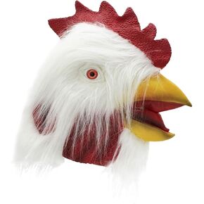 White Chicken Mask for Adults - Realistic Rooster Head Latex Mask for Halloween & Cosplay - Funny Animal Costume Mask for Parties, Carnival & Pranks