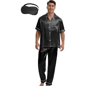Morforu mens satin pajamas مجموعة 2 pcs زر قصير الأكمام أسفل بيجامات حريرية للرجال pjs وضع ملابس النوم مع قناع النوم
