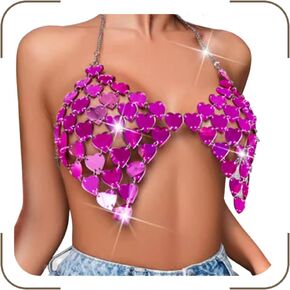 Asooll Sparkly Heart requins Chest Chest Chest Hot Pink Halter Bra Cains Nightclub Bikini Pody Asced