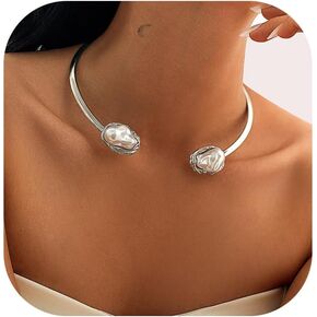 Simple Metal Open Cuff Pearl Clavicle Chain Summer Beach Bead Body Chain Jewelry Wedding Bridal Adjustable Pearl Choker Necklace for Women